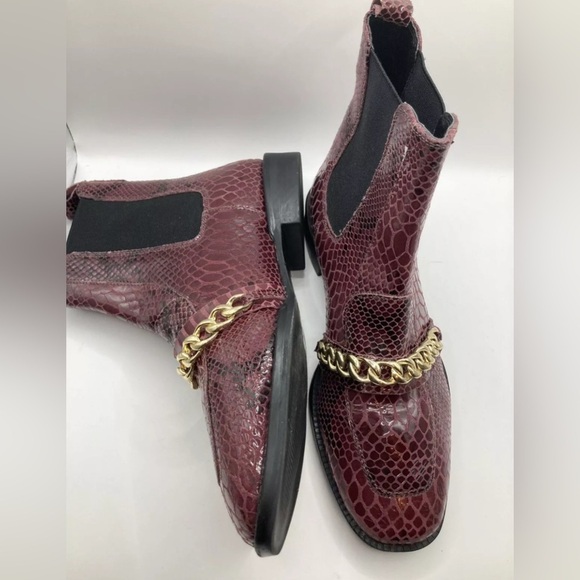 ASOS Boots Red Snake Bootie Gold Chain Ava Leather Women’s Size 5 Animal Print - Picture 7 of 11